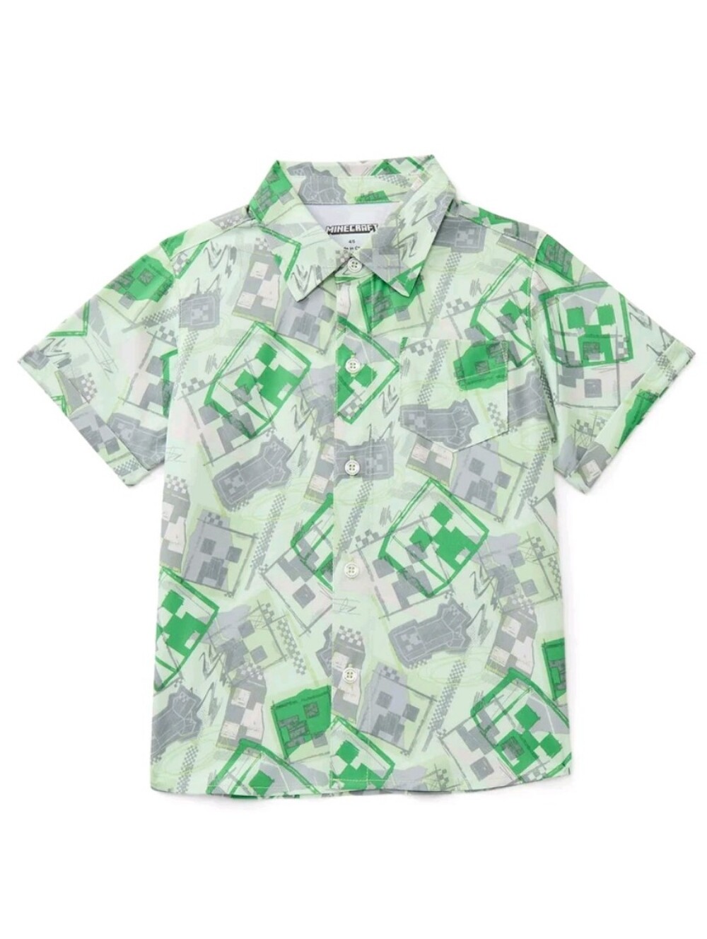 Boys' Minecraft Short-Sleeve Button-Up Rash Guard Shirt - Size Med 8